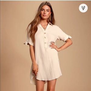 Lulus Countryside Beige Tie-Sleeve Shirt Dress